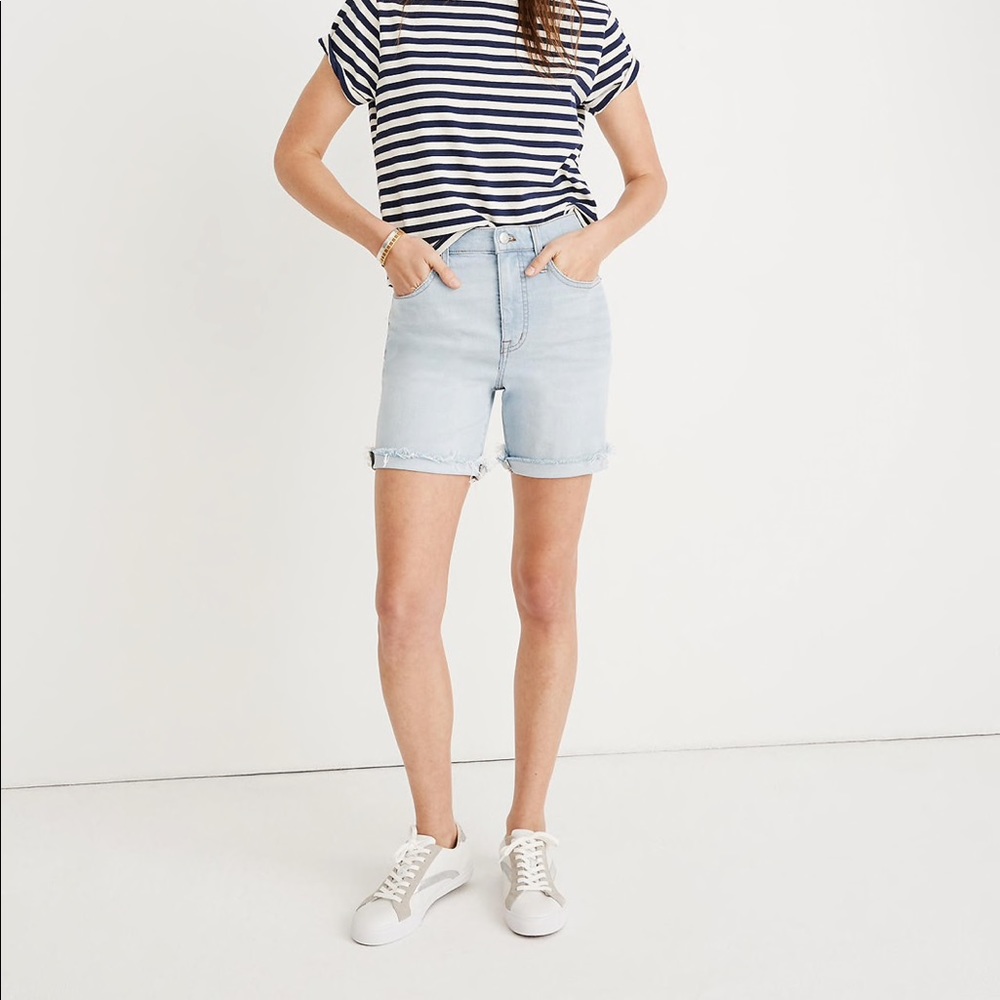High Rise Mid Length Denim Shorts 25